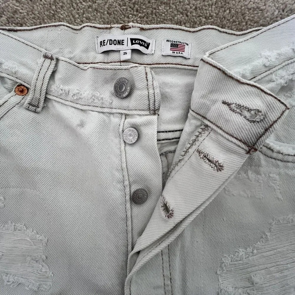 Re/Done Levi’s Womens High Rise Loose Fit Button Fly Jeans White  Cotton Size 25 - Picture 3 of 10